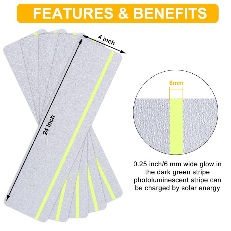 Qingluan Anti Slip Traction Treads with Glow in Dark Stripe, 15-Pack 4"" X 24"" Pre-Cut Stair Treads Non Slip Outdoor Tape Clear Heavy Duty Outdoor Stair Treads - Image 3
